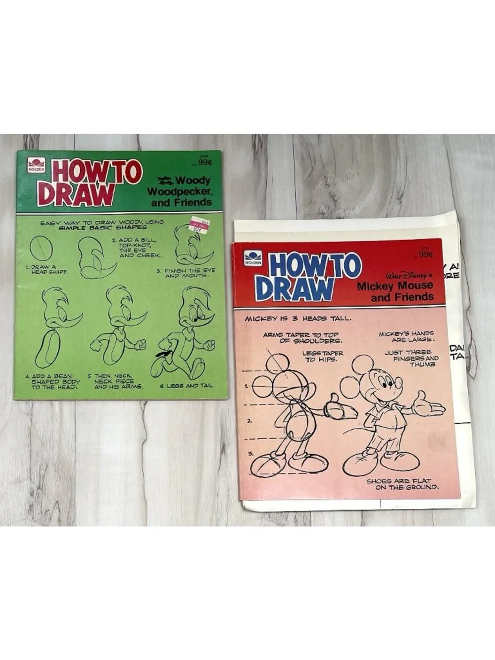 VTG 1983 Lot 2 Golden How to Draw Activity Books Mickey Mouse & Woody Woodpecker